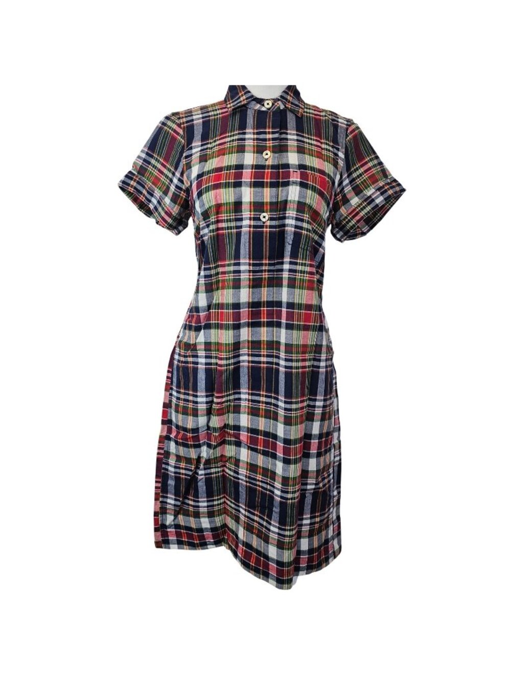 J.Crew Plaid Shirt Dress Women XXS Shift Multicolor Short Sleeve Button Front